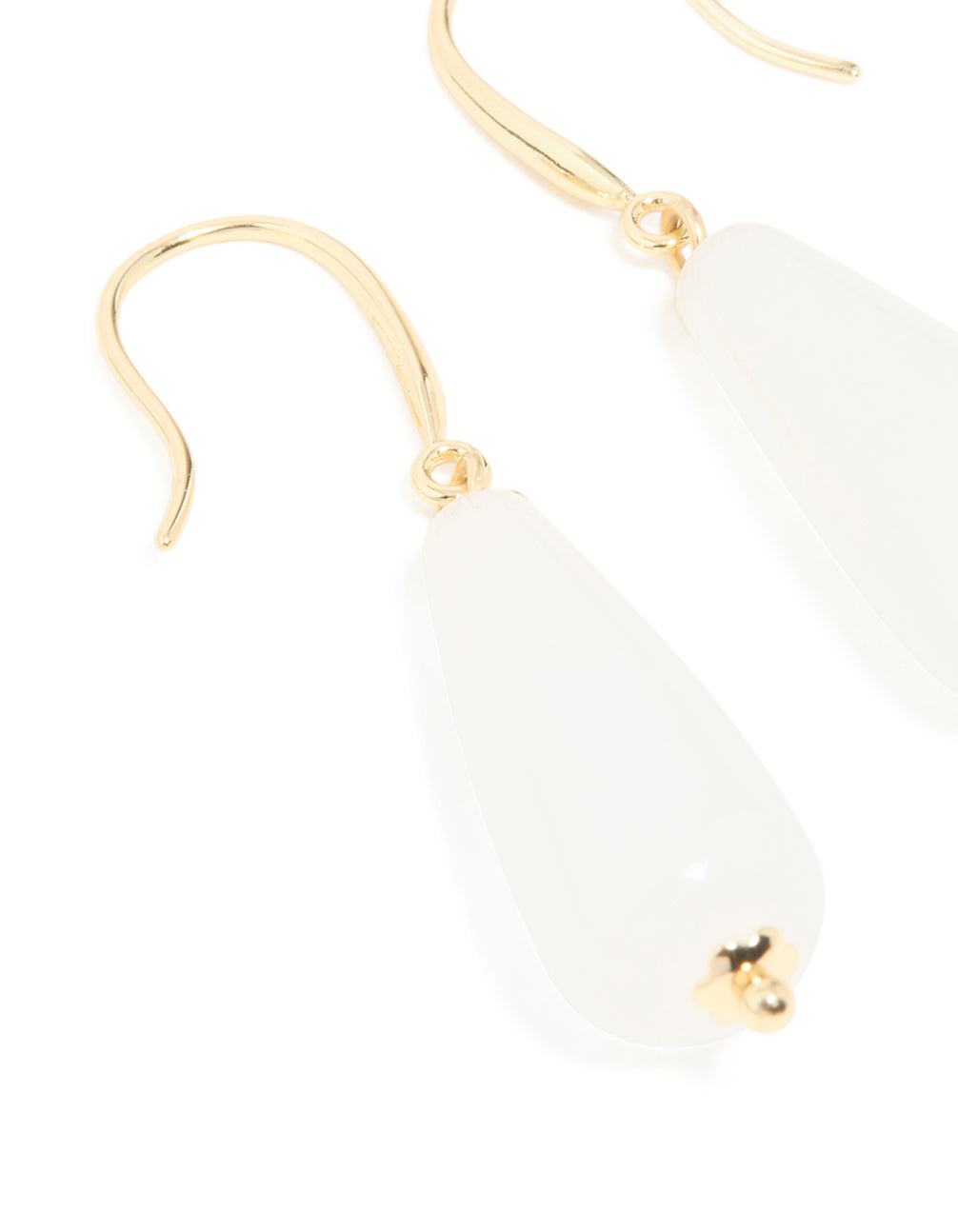Gold Plated White Jade Sleek Drop Earrings