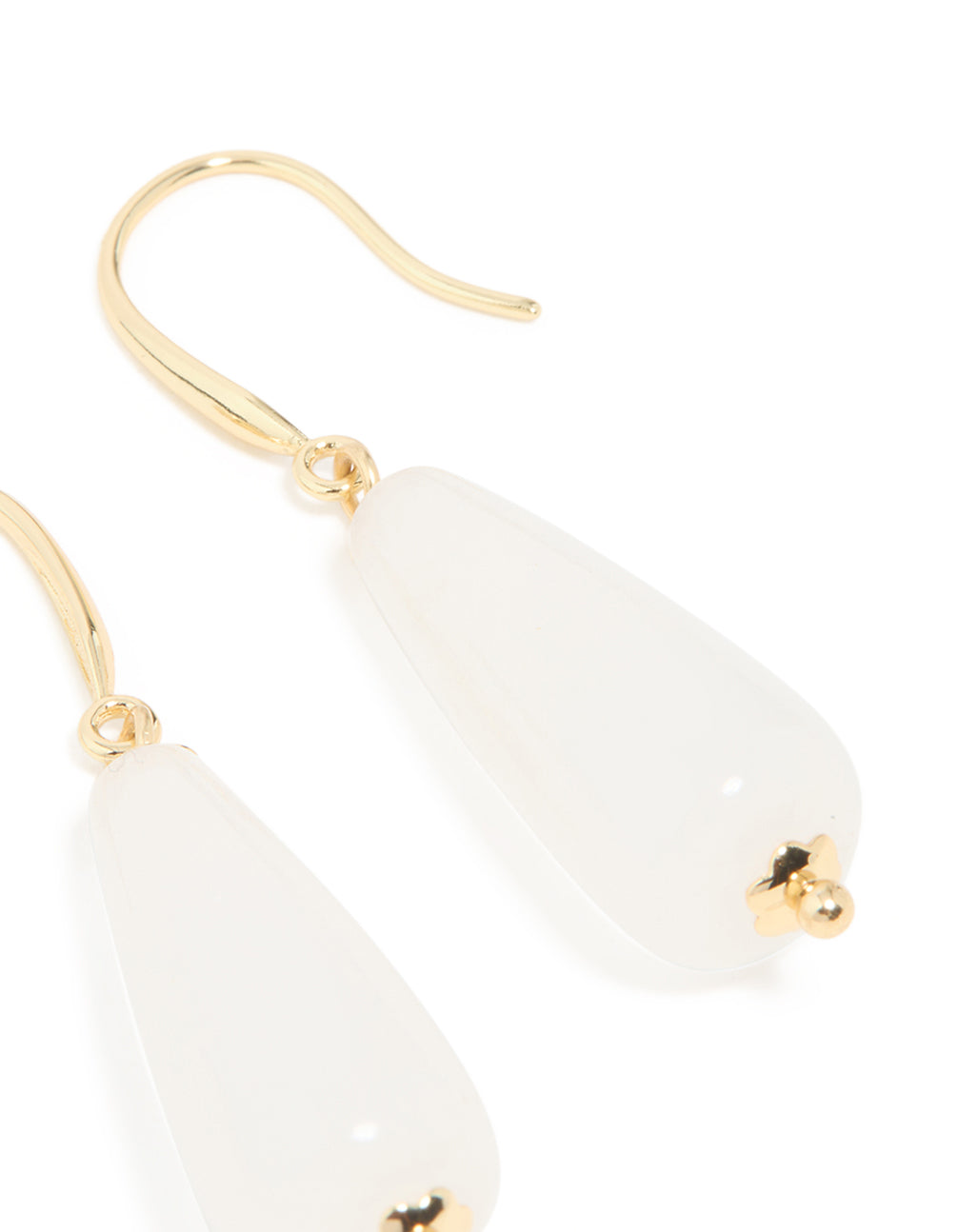Gold Plated White Jade Sleek Drop Earrings