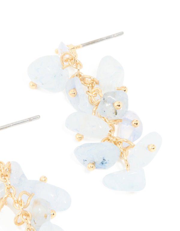 Gold Plated Blue Semi Precious Stone Cubic Zirconia Drop Earrings