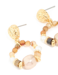 Gold Plated Pearl & Beaded Molten Drop Earrings - link has visual effect only