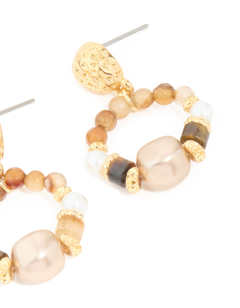 Gold Plated Pearl & Beaded Molten Drop Earrings