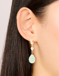 Gold Plated Green Semi Precious Stone Cubic Zirconia Teardrop Earrings - link has visual effect only