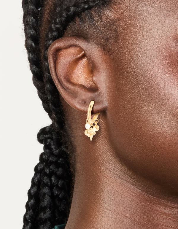 Gold Plated Freshwater Pearl Heart Drop Huggie Earrings