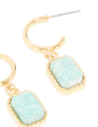 Gold Plated Blue Semi Precious Stone Rectangular Hoop Earrings - link has visual effect only