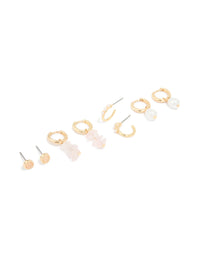 Gold Plated Rose Quartz & Pearl Huggie Earrings 4-Pack - link has visual effect only