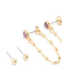 Gold Plated Amethyst Chain & Huggie Earrings 4-Pack - link has visual effect only