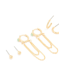 Gold Plated Green Semi Precious Stone Huggie Earrings 4-Pack - link has visual effect only