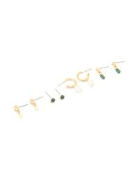 Gold Plated Green Semi Precious Stone & Freshwater Pearl Earrings 4-Pack - link has visual effect only