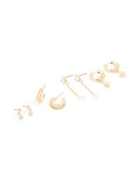 Gold Plated Cubic Zirconia Celestial Hoop & Chain Drop Earrings 4-Pack - link has visual effect only
