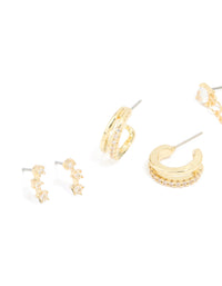 Gold Plated Cubic Zirconia Celestial Hoop & Chain Drop Earrings 4-Pack - link has visual effect only