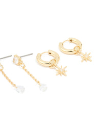 Gold Plated Cubic Zirconia Celestial Hoop & Chain Drop Earrings 4-Pack - link has visual effect only