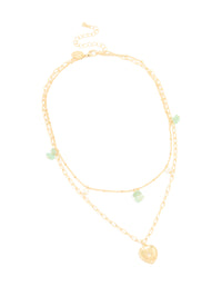 Gold Plated Pearl Semi Precious Stones & Heart Charm Layered Necklace - link has visual effect only