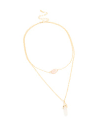 Gold Plated Rose Quartz Layered Necklace - link has visual effect only