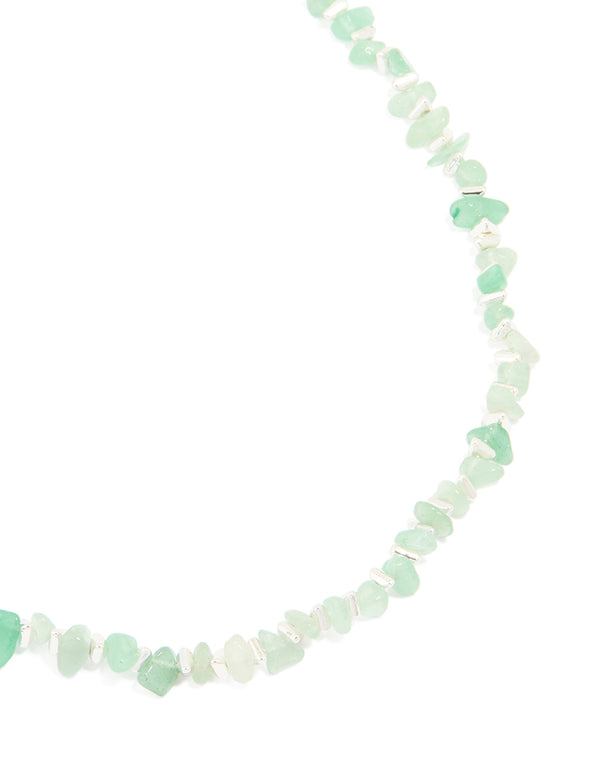 Silver Plated Green Semi Precious Stone Triangle Chip Necklace