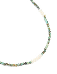 Gold Plated Freshwater Pearl & Aqua Semi Precious Stone Beaded Fine Necklace - link has visual effect only