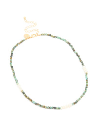 Gold Plated Freshwater Pearl & Aqua Semi Precious Stone Beaded Fine Necklace - link has visual effect only