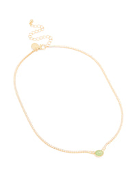 Gold Plated Cubic Zirconia Oval Green Semi Precious Stone Cup Chain Necklace - link has visual effect only
