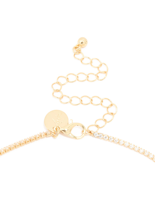 Gold Plated Cubic Zirconia Oval Green Semi Precious Stone Cup Chain Necklace