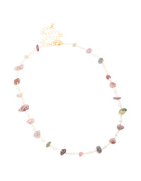 Gold Plated Semi Precious Stones & Pearls Alternating Necklace - link has visual effect only