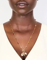 Gold Plated Multicoloured Semi Precious Stone Freshwater Pearl Cross Charm Necklace - link has visual effect only