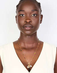 Gold Plated Multicoloured Semi Precious Stone Freshwater Pearl Cross Charm Necklace - link has visual effect only