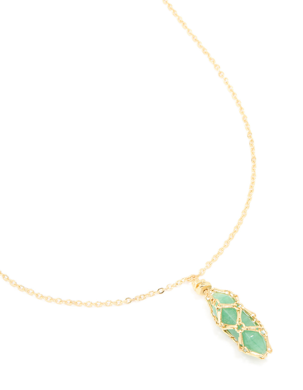 Gold Plated Green Aventurine Wrapped Pendant Necklace