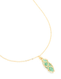 Gold Plated Green Aventurine Wrapped Pendant Necklace - link has visual effect only