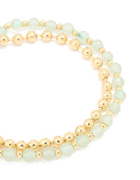Gold Plated Green Semi Precious Stone Pearl & Ball Charm Layered Bracelet - link has visual effect only