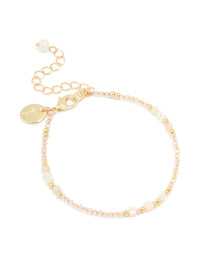 Gold Plated Freshwater Pearl Dainty Beaded Bracelet - link has visual effect only