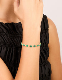 Gold Plated Emerald Semi Precious Stone Oval Bracelet - link has visual effect only