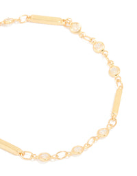 Gold Plated Cubic Zirconia Bar Chain Bracelet - link has visual effect only