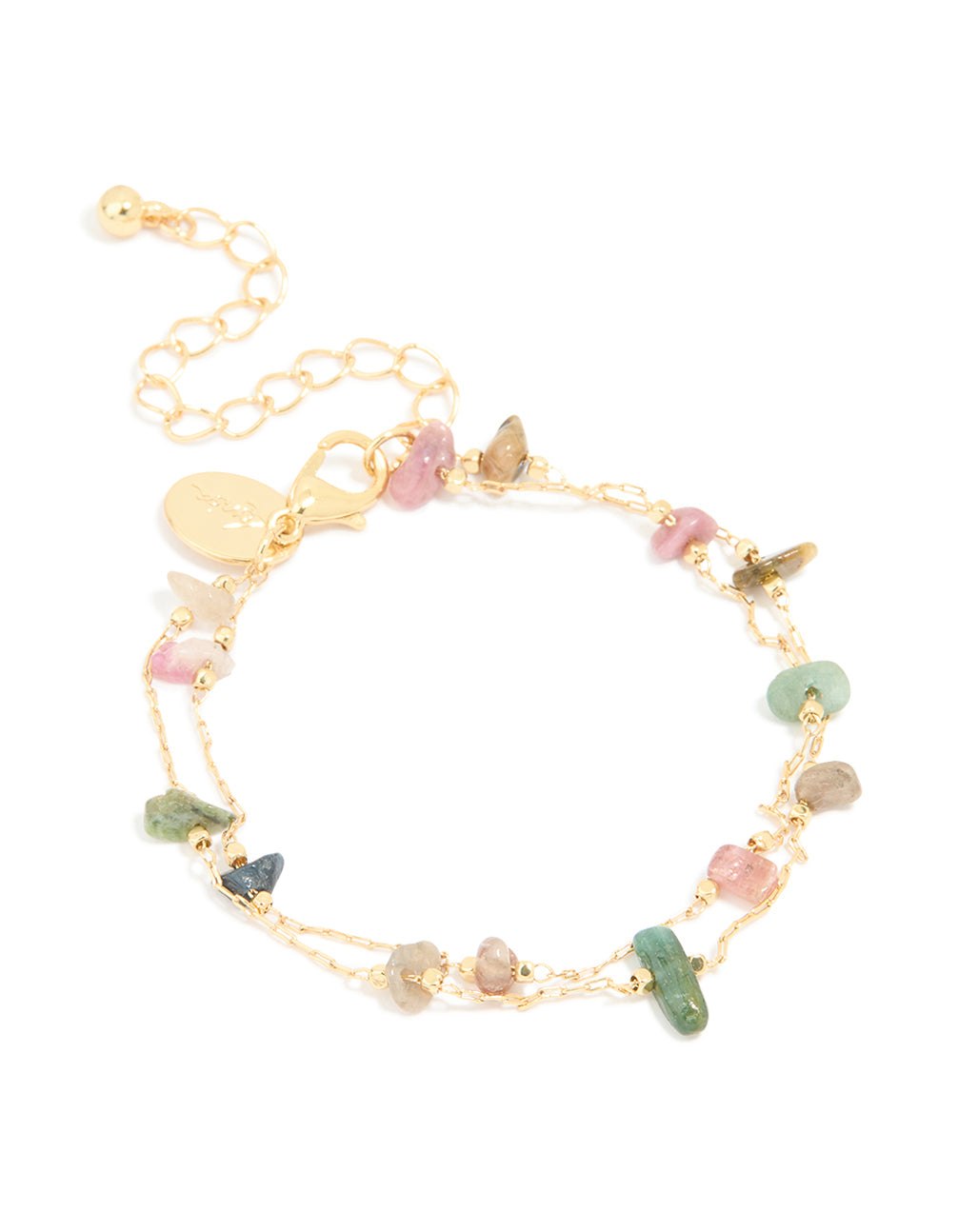 Gold Plated Multicoloured Semi Precious Stone Chip Layered Bracelet