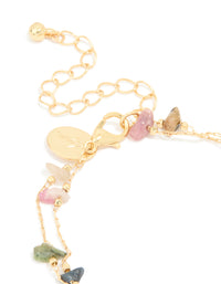 Gold Plated Multicoloured Semi Precious Stone Chip Layered Bracelet - link has visual effect only