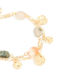 Gold Plated Beaded Semi Precious Stone & Disc Layered Bracelet - link has visual effect only