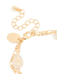 Gold Plated Beaded Semi Precious Stone & Disc Layered Bracelet - link has visual effect only