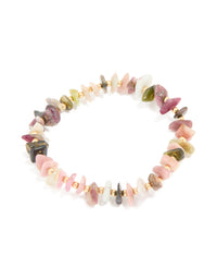 Gold Plated Multicoloured Semi Precious Stone Large Chip Stretch Bracelet - link has visual effect only