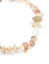 Gold Plated Mixed Semi Precious Stone & Pearl Stretch Bracelet - link has visual effect only