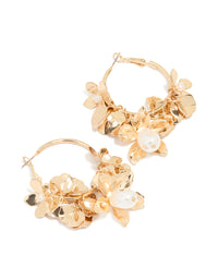 Gold Pearl Flower Cluster Hoop Earrings - link has visual effect only