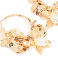 Gold Pearl Flower Cluster Hoop Earrings - link has visual effect only