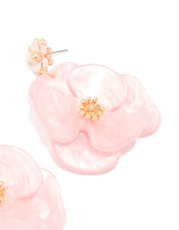 Gold Pink Acrylic Flower Drop Earrings - link has visual effect only
