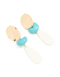 Gold White & Blue Stone Organic Large Drop Earrings - link has visual effect only