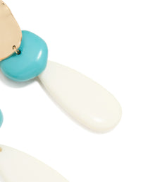 Gold White & Blue Stone Organic Large Drop Earrings - link has visual effect only