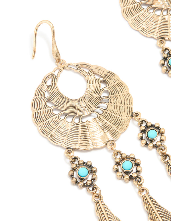 Antique Gold Large Dreamcatcher Earrings