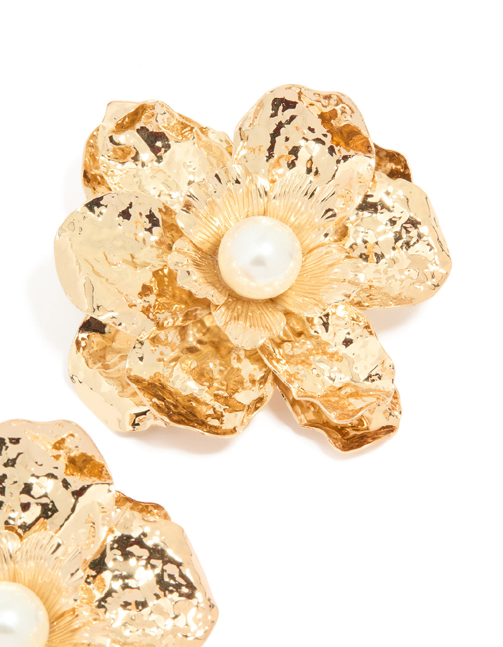 Gold Pearl Center Organic Flower Earrings
