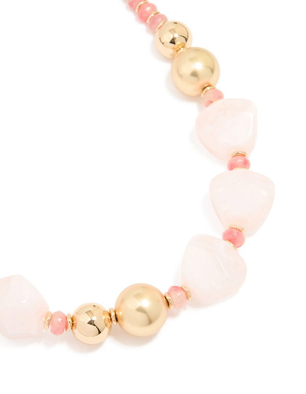 Gold Acrylic Multi Beaded Necklace
