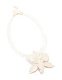 Gold White Enamel Orchid Cord Necklace - link has visual effect only