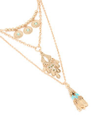 Antique Gold Charm Tassel Layered Necklace - link has visual effect only