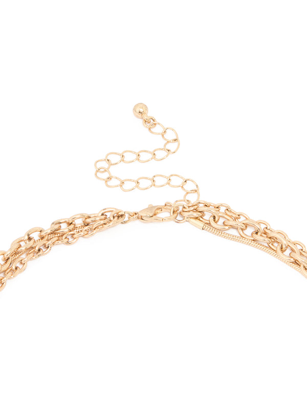 Antique Gold Charm Tassel Layered Necklace