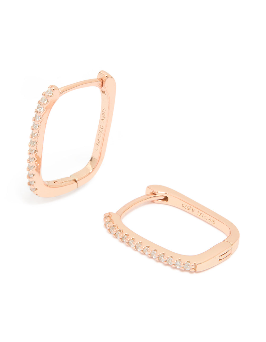 Rose Gold Plated Sterling Silver Cubic Zirconia Square Huggie Earrings