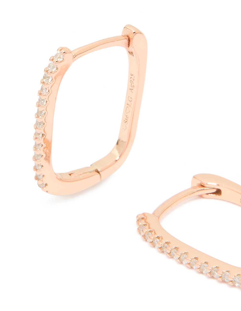 Rose Gold Plated Sterling Silver Cubic Zirconia Square Huggie Earrings